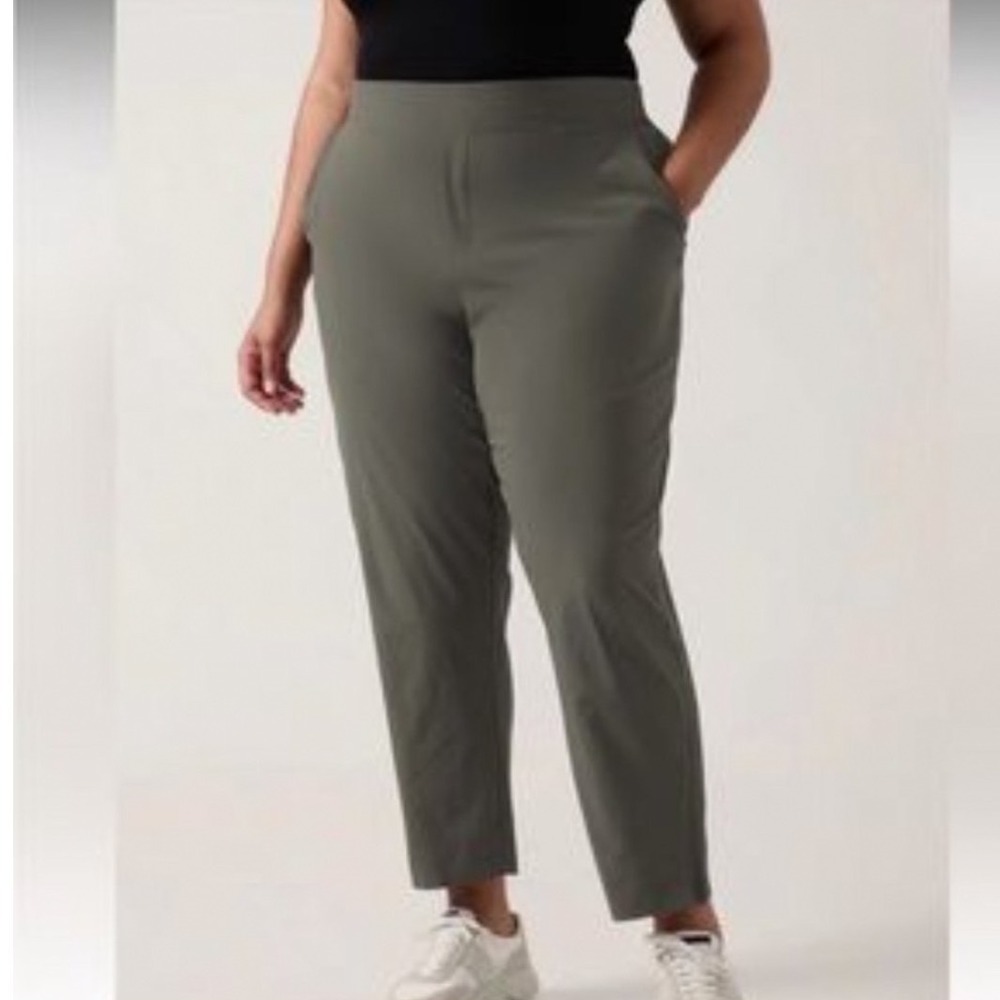 Athleta‎ Brooklyn Ankle Pants Women 18 Olive Green Tapered Stretch 533636-10